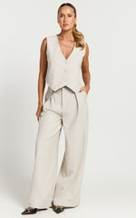 Melinda Top- Recycled Tailored Button Through Vest Top in Stone