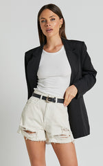 Mindae Shorts - Recycled Cotton Ripped Denim Shorts in Ecru