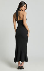 Maris Midi Dress - Full Length Halter Tie Neck Dress in Black