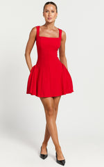 Pippa Mini Dress - Fit and Flare Babydoll Mini Dress in Red