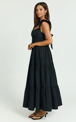 Brienne Midi Dress - Flutter Sleeve Tie Back Dress in Black