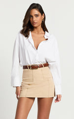 Skyler Mini Skort- Linen Look Cargo Mini Skort in Beige
