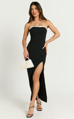 Perlita Midi Dress - Sleeveless Pearl band detailing Dress in Black