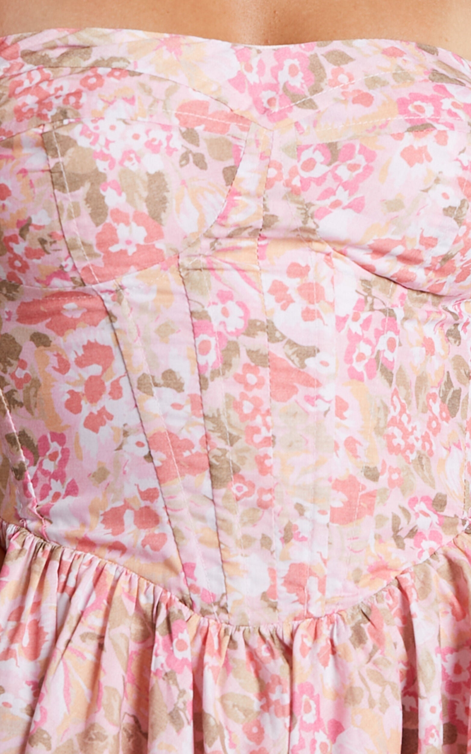 Phorchia Mini Dress - Fit and Flare Puff Sleeve Corset Dress in Fleur Print