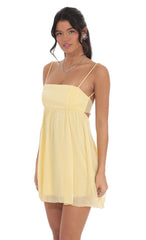 Rhinestone Babydoll Dress in Yellow