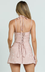 Ellis Mini Dress - Ruched Side Straight Neck Wrap Dress in Dusty Pink