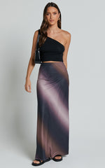 Michaela Maxi Skirt - High Waisted Slip Satin Skirt in Dusk Ombre