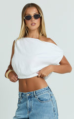 Collins Linen Top - Draped Asymmetrical Neckline Top in White
