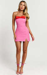 Adora Mini Dress - Strapless Bow Detail Split Dress in Frost Pink