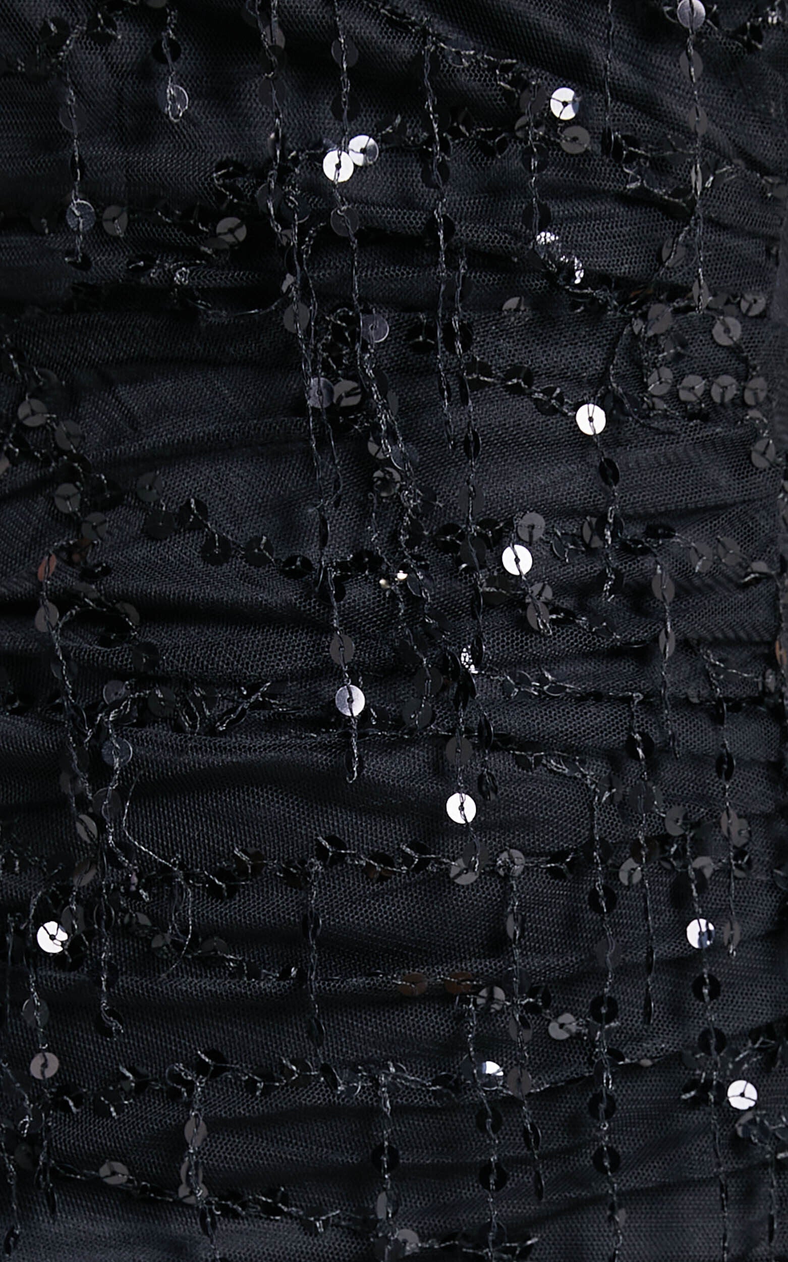 Maieth Maxi Dress - Drape Sequin Halter Cross Back Dress in Black