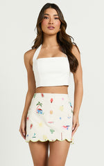 Amalie The Label - Malia Embroidered Scallop Hem Mini Skort in Tropical Oasis Print