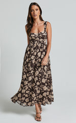 Amalie The Label - Kai Double Tie Back Midi Dress in Sahara Print