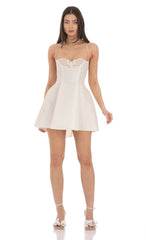 Butterfly Strapless Fit and Flare Dress in White