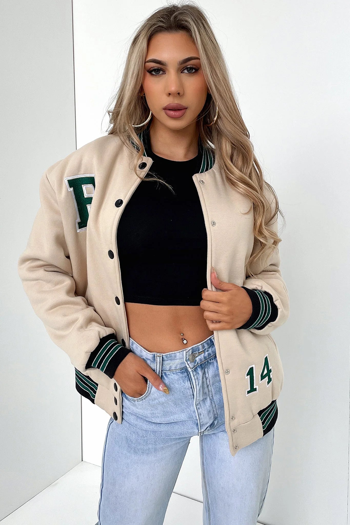 Varsity Oversized Jacket - Tan / Emerald