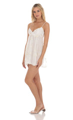Floral Embroidered Babydoll Dress in White