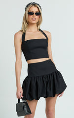 Abellina Mini Skirt - High Waist Bubble Hem Skirt in Black