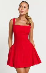 Pippa Mini Dress - Fit and Flare Babydoll Mini Dress in Red