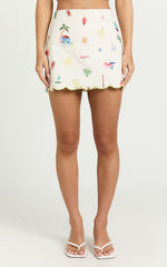 Amalie The Label - Malia Embroidered Scallop Hem Mini Skort in Tropical Oasis Print