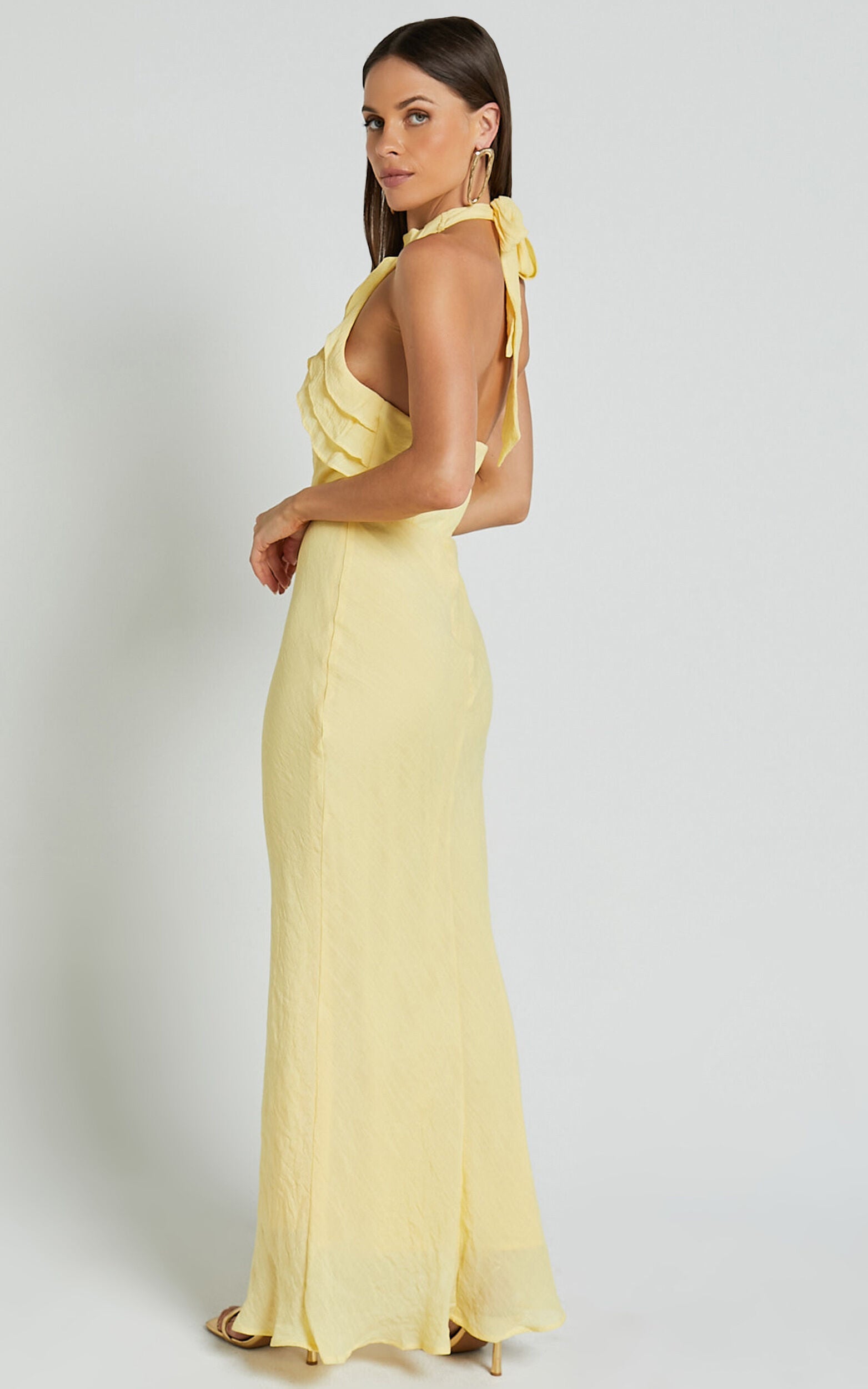 Asha Maxi Dress- High Neck Ruffle Detail Dress in Banana