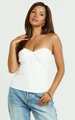 Ida Top - Heart Gathered Neckline Strapless Top in White