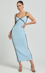 Ciara Midi Dress - V Neck Sleeveless Slip Dress in Blue