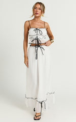 Jaden Maxi Skirt - Gathered Contrast Tie Detail Skirt in Cream
