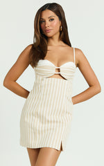 Beverly Mini Dress - Strappy Underwire Side Split Dress in Stone/White