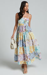 Carolynne Midi Dress - Strappy Empire Waist Dress in Vintage Floral