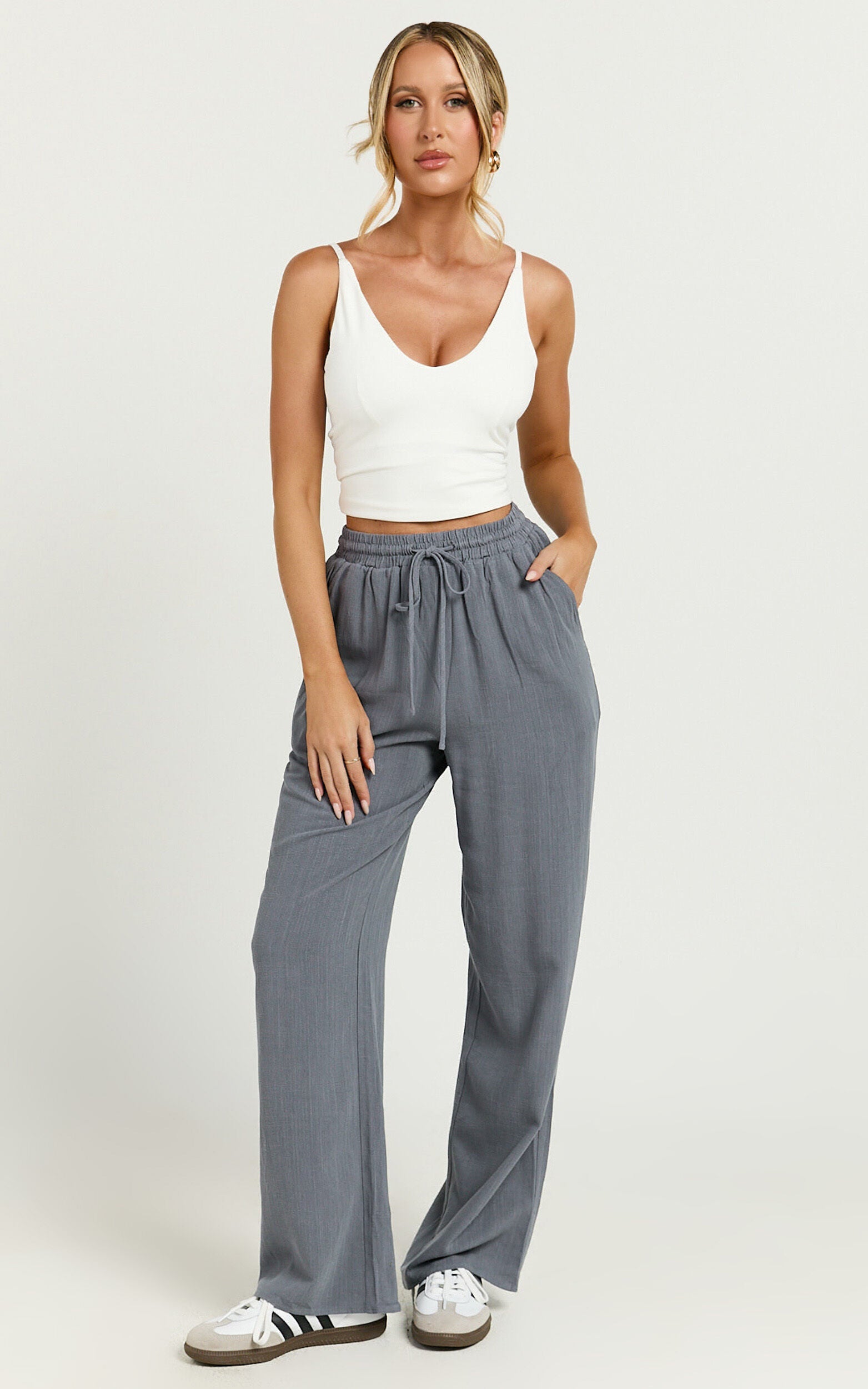 Kala Pants - Mid Waisted Relaxed Elastic Waist Pants in Charcoal