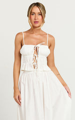 Preston Top - Ruched Tie Front Camisole Top in White
