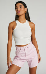 Ruffy Denim Shorts - Cotton Mom Fit Shorts in Pink