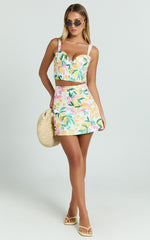 Janice Mini Skirt - High Waisted A-line Skirt in Le Citron