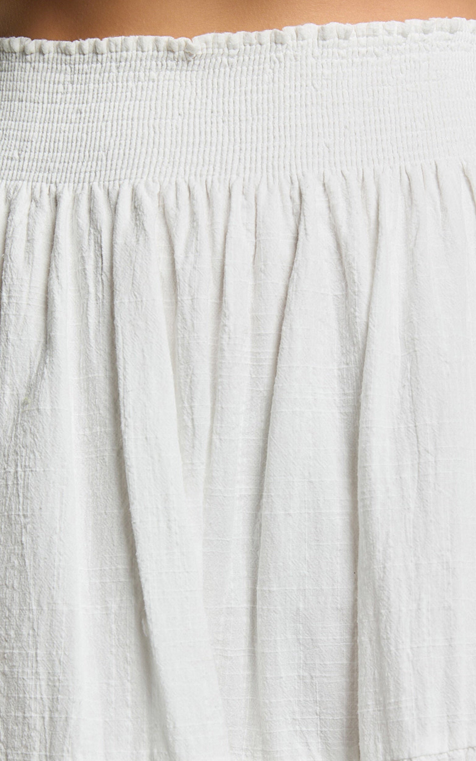 Ruby Midi Skirt - Shirred High Waist Cotton Tiered Midi Skirt in Off White