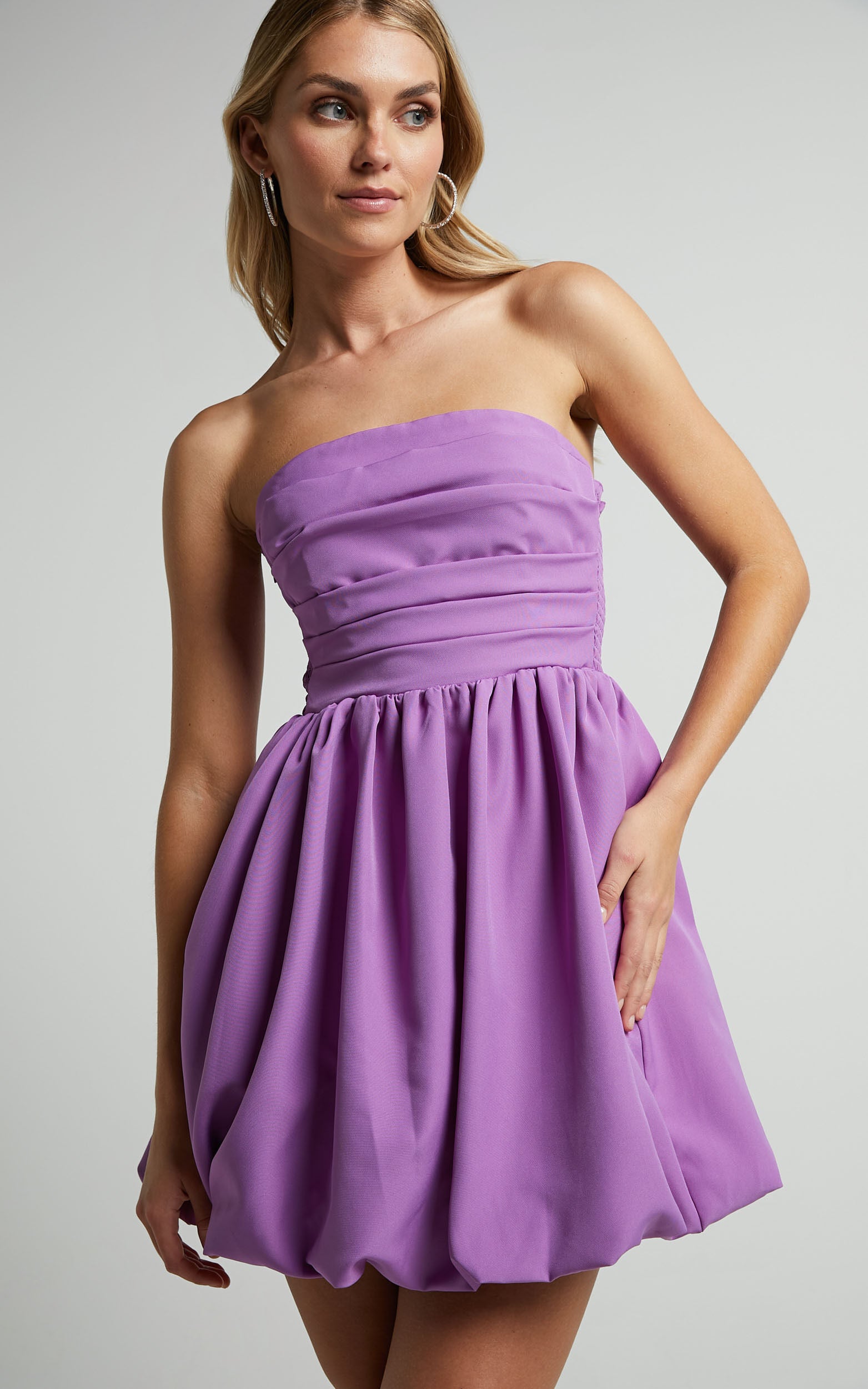 Shaima Mini Dress - Strapless Bubble Hem Dress in Orchid