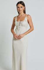 Lucas Midi Dress - Ruched Bust Linen Dress in Natural
