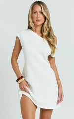 Adella Mini Dress - Knit Off The Shoulder Dress in White