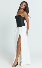 Santana Maxi Dress - Contrast Strapless Fit And Flare Dress in Black/White