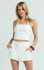 Adali Shorts - Mid Rise Linen Micro Mini Shorts in Off White