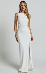 Indi Maxi Dress - Boat Neck Bodycon Dress in White