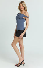 Jialeen Top - Off Shoulder Twist Asymmetrical Sleeve Top in Steel
