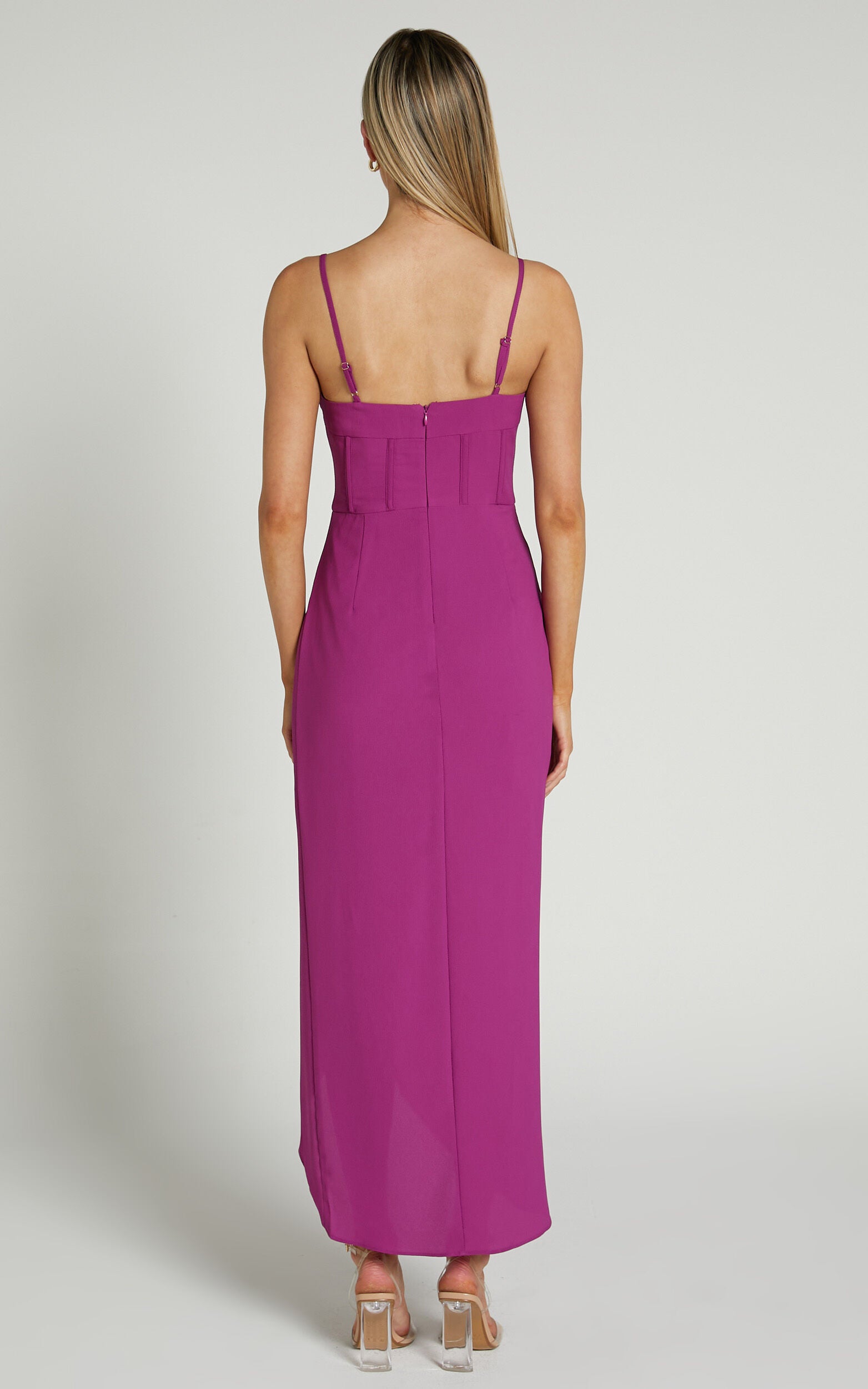 Andrina Midi Dress - High Low Wrap Corset Dress in GRAPE