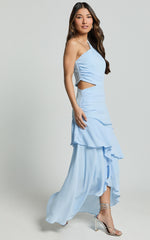 Sasha Midi Dress - One Shoulder Side Cut Out Asymmetrical Dress in Ice Blue