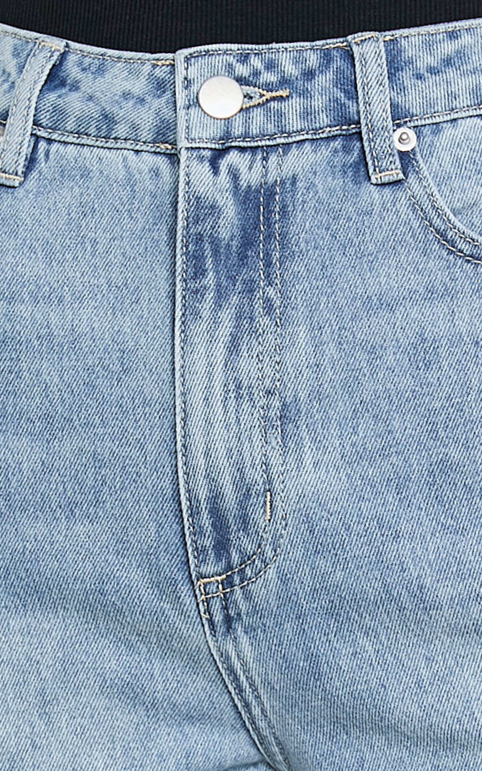 Billie Jeans - High Waisted Cotton Distressed Mom Denim Jeans in Mid Blue Wash