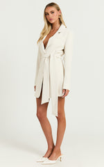 Mhina Mini Dress - Waist Tie Blazer Dress in Stone
