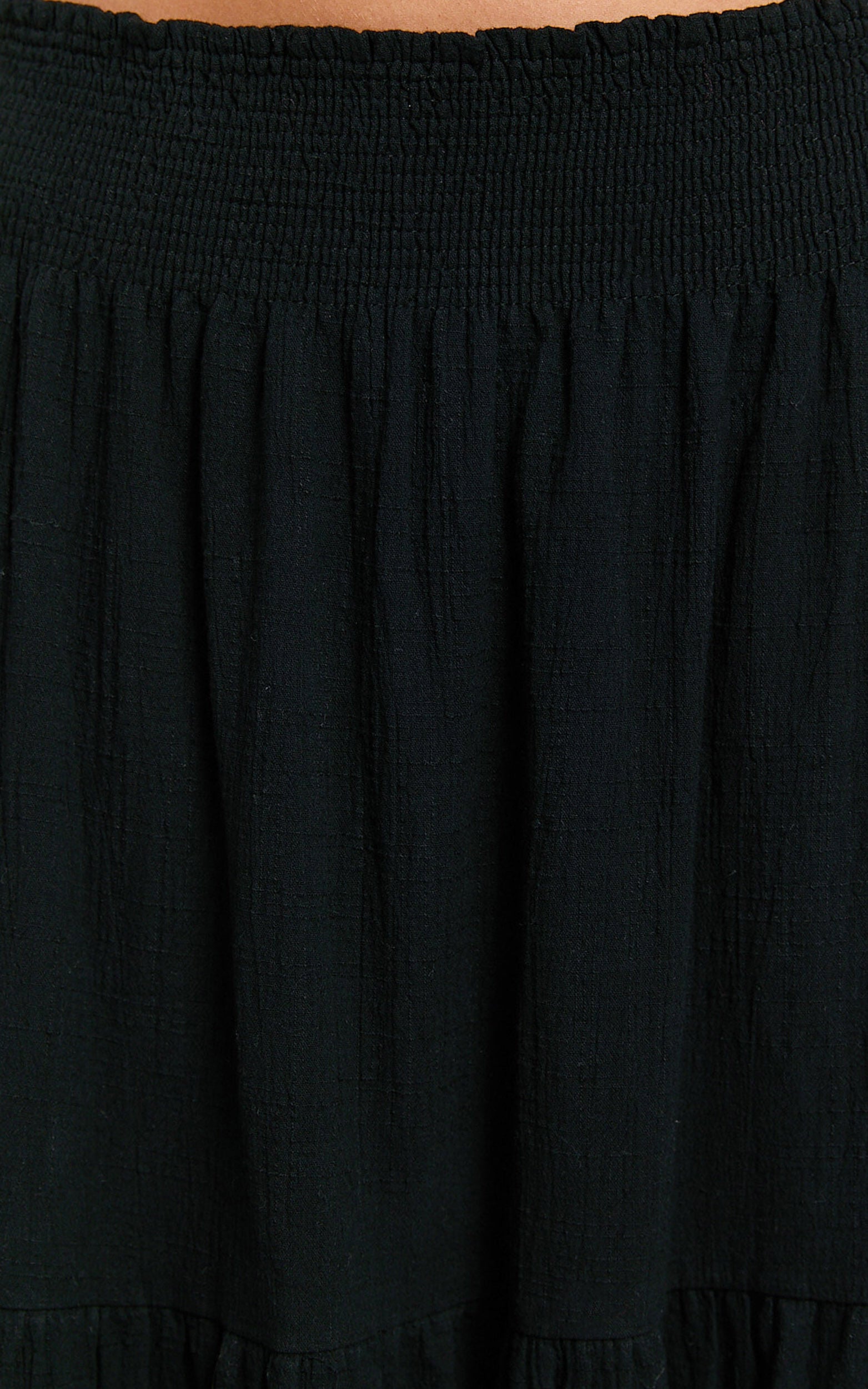 Ruby Midi Skirt - Shirred High Waist Cotton Tiered Midi Skirt in Black
