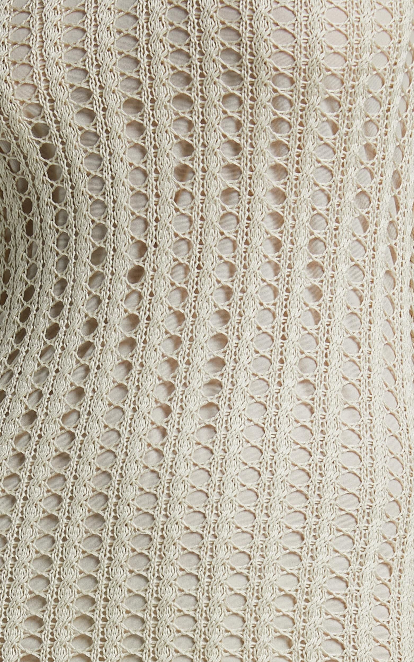 Jolie Midi Dress - Crochet Collared Short Sleeve Dress in Cream