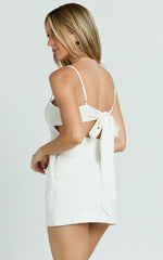 Lillith Mini Linen Dress - Scoop Neck Tie Back Dress in Off White