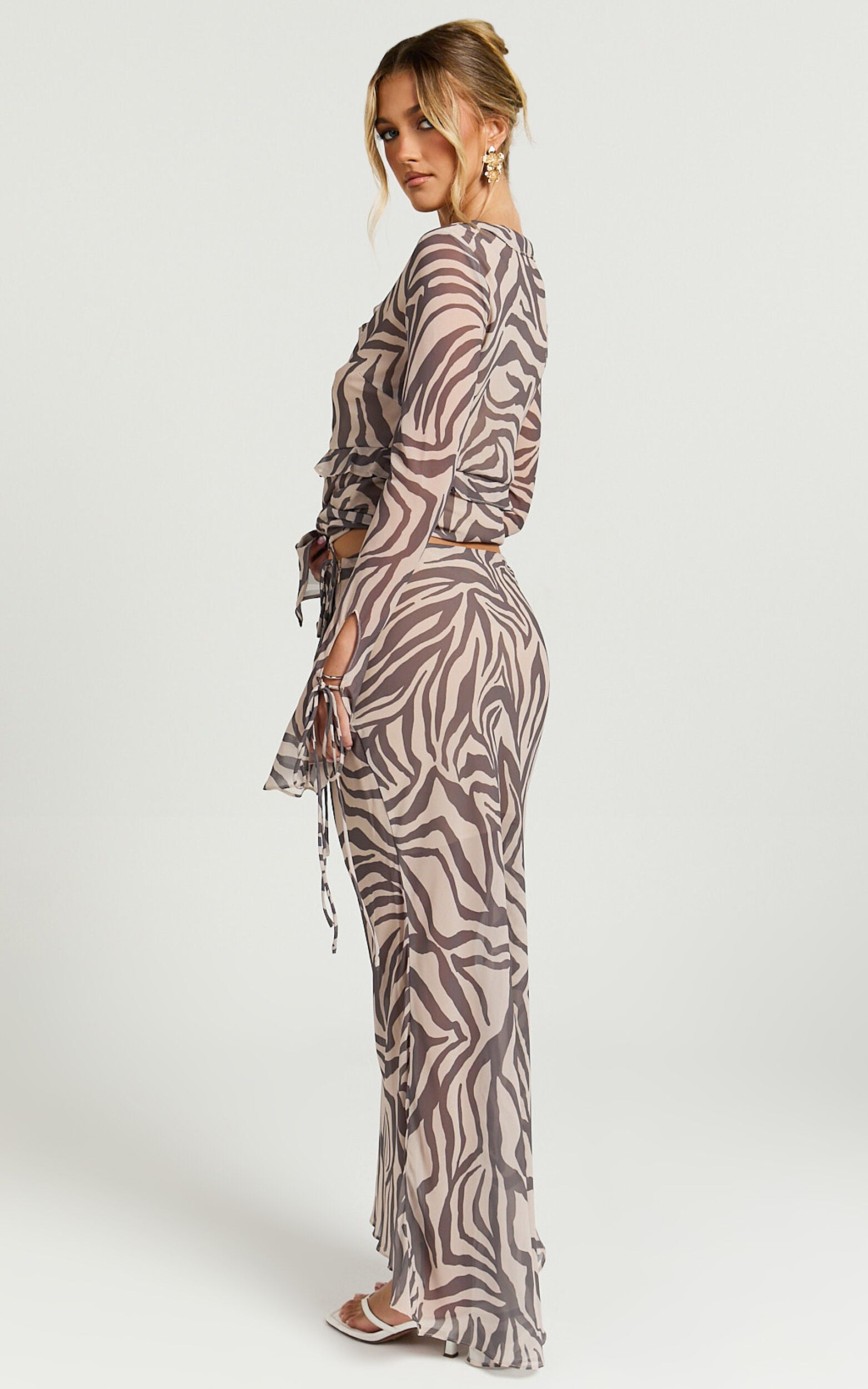 Rita Maxi Skirt - Low Waist Fit And Flare Skirt in Abstract Zebra Print