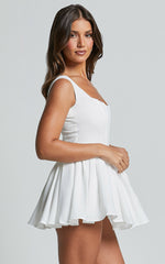 Carolyn Mini Dress - Wide Strap Sleeveless Fit and Flare Dress in White