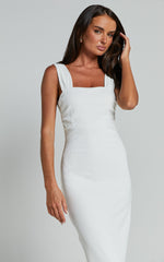 Tayla Midi Dress - Ruched Bust Bodycon Dress in White